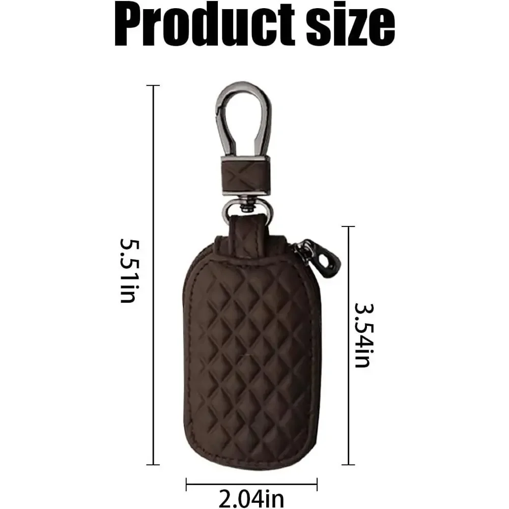 Car Key Case with Metal Hook, Genuine Leather Remote Zipper Bag (Coffee)